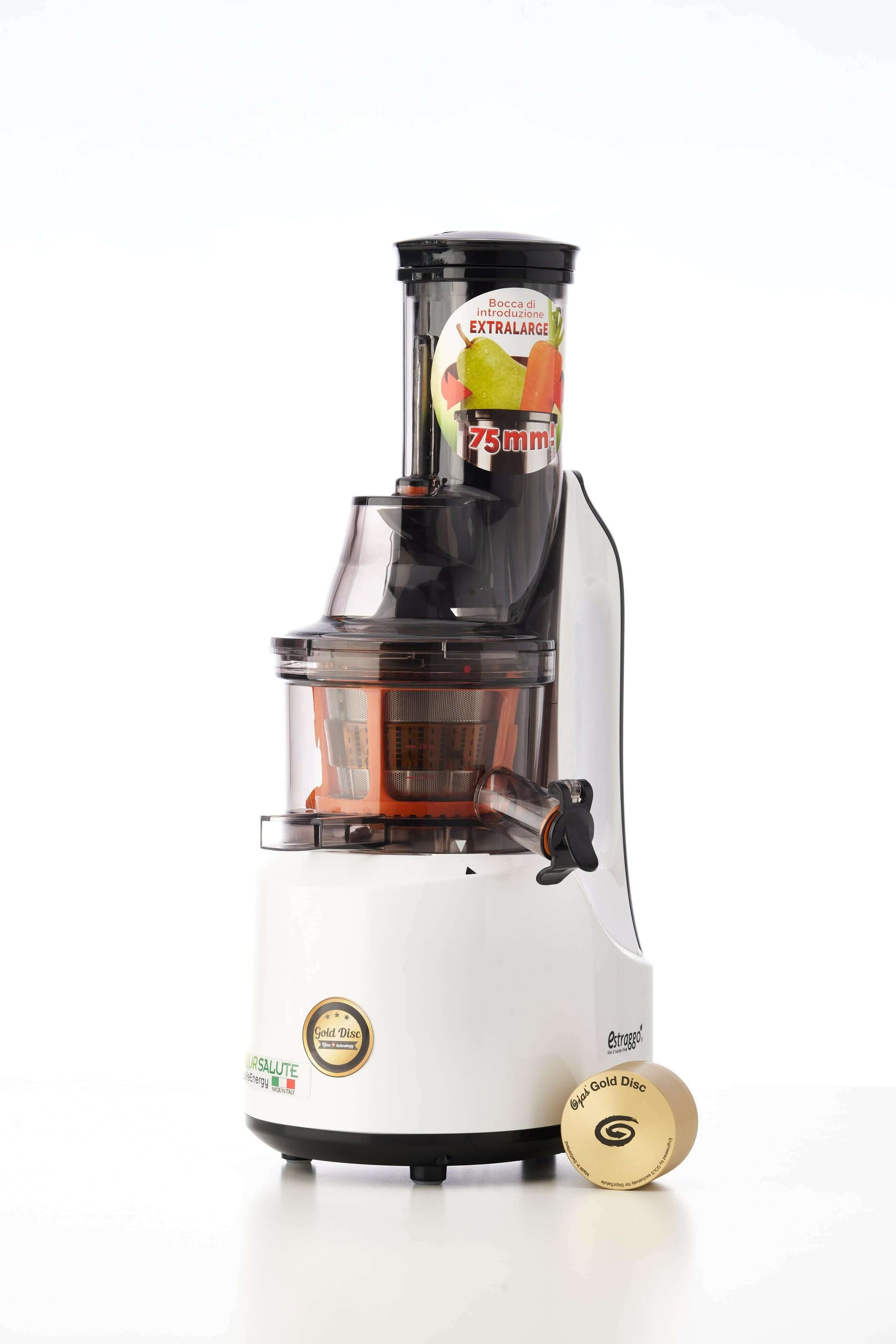 VitaminePers Deluxe slowjuicer, een hoogwaardige sapcentrifuge voor gezonde sapjes met Zwitserse technologie.